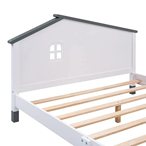 Merax Modern Kids House Beds Full Wood Low Bed Frames For Boys,Girls, No Box Spring Need/Easy Assemble(Full,White+Gray) 7 Merax Modern Kids House Beds Full Wood Low Bed Frames For Boys,Girls, No Box Spring Need/Easy Assemble(Full,White+Gray) - Image 7