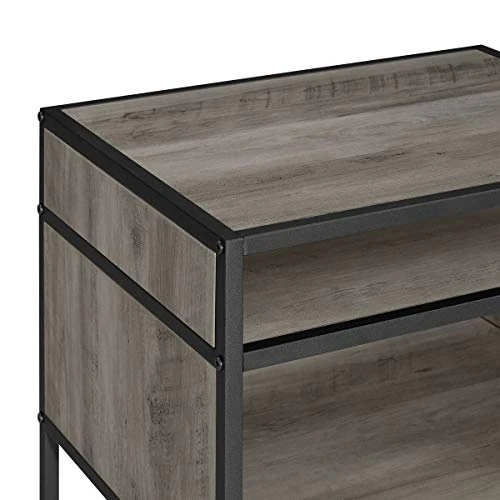 Walker Edison Industrial Modern Metal Frame Wood Rectangle Side Accent Table Set Living Room Storage Shelf End Table, 20 Inch, Grey Wash 2 Walker Edison Industrial Modern Metal Frame Wood Rectangle Side Accent Table Set Living Room Storage Shelf End Table, 20 Inch, Grey Wash - Image 2