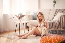 KRAFTIZAN Moroccan Leather Pouf Ottoman Foot Rest – Handmade Ottoman Leather Pouf – Genuine Leather Boho Round Ottoman Pouf Crafted By Moroccan Artisans – 21 X 13 Inch (Tan Brown, Unstuffed) -Best Furniture Store 41hV8zNL3iL