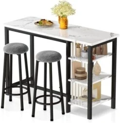 AWQM Bar Table Set With Storage Shelves, 47" White Modern Faux Marble Breakfast Table With 2 Stools, 3-Piece Dining Set For 2, Space Saving Table For Kitchen/Dinning Room/Living Room/Bedroom/Office 20 AWQM Bar Table Set With Storage Shelves, 47" White Modern Faux Marble Breakfast Table With 2 Stools, 3-Piece Dining Set For 2, Space Saving Table For Kitchen/Dinning Room/Living Room/Bedroom/Office -Best Furniture Store 41hXCSiXmL. AC