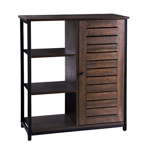 FIVEGIVEN Retro Bathroom Floor Storage Cabinet With Door/3 Side Shelves Rustic Industrial, Espresso 1 FIVEGIVEN Retro Bathroom Floor Storage Cabinet With Door/3 Side Shelves Rustic Industrial, Espresso