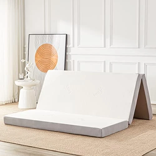 Folding Mattress, 4 Inch Memory Foam Tri-fold Mattress With Breathable & Washable Bamboo Fiber Fabric Cover, Foldable Floor Mattress Guest Bed For Camping, Road Trip, Single 9 Folding Mattress, 4 Inch Memory Foam Tri-fold Mattress With Breathable & Washable Bamboo Fiber Fabric Cover, Foldable Floor Mattress Guest Bed For Camping, Road Trip, Single - Image 9