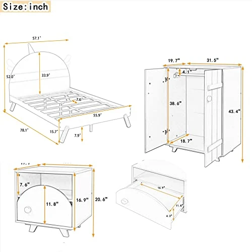 Harper & Bright Designs 3 Pieces Bedroom Sets,Bedroom Furniture Set With Full Size Platform Bed,Nightstand And Wardrobe For Kids Boys Girls(Pink+White) 2 Harper & Bright Designs 3 Pieces Bedroom Sets,Bedroom Furniture Set With Full Size Platform Bed,Nightstand And Wardrobe For Kids Boys Girls(Pink+White) - Image 2