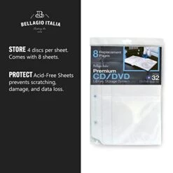 Bellagio-Italia Insert Sheets For CD/DVD Storage Binder - Holds DVDs, CDs, Blu-Rays & Video Games - Acid-Free Binder Organizer Sheets - 1 Pack (8 Sheets) -Best Furniture Store 41hoU2KrdCL