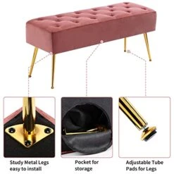Fefances Modern Velvet Bedroom Bench Entryway Bench Living Room Bench For Bedroom Indoor Benches Gold Ottoman Pink -Best Furniture Store 41hs1Nz8btL