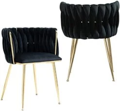 NIOIIKIT Modern Velvet Dining Chairs Set Of 2 Hand Weaving Accent Chairs Living Room Chairs Upholstered Side Chair With Golden Metal Legs For Dining Room Kitchen Vanity Living Room(Black) -Best Furniture Store 41hvVfteYoL. AC