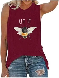 Xiart Women Tank Tops Bee Print Cute Round Neck Vest Tshirt Loose Casual Summer Camisole Tunic Tee Sleeveless Workout Blouse -Best Furniture Store 41i3sKikGVL. AC