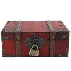 Treasure Chest Locking Treasure Chest Vintage Wooden Storage Box Decorative Treasure Jewelry Chest With Lock Home Decoration(6282 2301Gk10 Rouge Verrou) (6282-2301GK10-Retro Desktop Storage)
