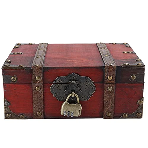 Treasure Chest Locking Treasure Chest Vintage Wooden Storage Box Decorative Treasure Jewelry Chest With Lock Home Decoration(6282 2301Gk10 Rouge Verrou) (6282-2301GK10-Retro Desktop Storage) 1 Treasure Chest Locking Treasure Chest Vintage Wooden Storage Box Decorative Treasure Jewelry Chest With Lock Home Decoration(6282 2301Gk10 Rouge Verrou) (6282-2301GK10-Retro Desktop Storage)