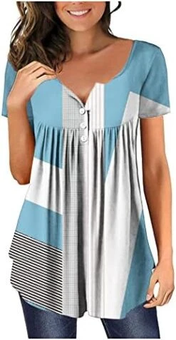 Going Out Tops For Women Floral Printed Hide Belly Tunic Blouses Casual V Neck Buttons Pullover Short Sleeve T-Shirts -Best Furniture Store 41i9XbeimzL. AC