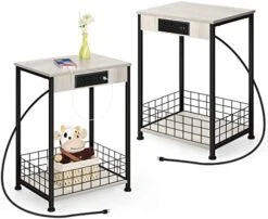 Smusei Nightstand Set Of 2 Bedroom Small End Table With Charging Station For Small Spaces 2 Tier Farmhouse Night Stands Bedside Tables With Storage Basket For Living Room 12 Smusei Nightstand Set Of 2 Bedroom Small End Table With Charging Station For Small Spaces 2 Tier Farmhouse Night Stands Bedside Tables With Storage Basket For Living Room -Best Furniture Store 41iB8duhOhL. AC