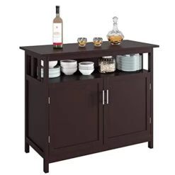 GENERIC Kitchen Sideboard Cabinet With 2 Doors Storage Cupboard And Display Shelves, Buffet Server Console Table Floor Cabinet For Dining Bathroom, Dark Brown