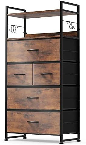 Dresser For Bedroom With 5 Drawers, Dressers & Chests Of Drawers For Entryway, Storage Organizer Unit With Cationic Fabric, Sturdy Metal Frame, Wood Tabletop, Easy Pull Handle (Rustic Brown) 5 Dresser For Bedroom With 5 Drawers, Dressers & Chests Of Drawers For Entryway, Storage Organizer Unit With Cationic Fabric, Sturdy Metal Frame, Wood Tabletop, Easy Pull Handle (Rustic Brown) - Image 5