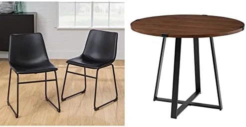 Walker Edison Douglas Urban Industrial Faux Leather Armless Dining Chairs, Set Of 2, Black & Dining Table Dining Room Kitchen Table Set Dining Chairs Set, 40 Inch, Dark Walnut And Black 9 Walker Edison Douglas Urban Industrial Faux Leather Armless Dining Chairs, Set Of 2, Black & Dining Table Dining Room Kitchen Table Set Dining Chairs Set, 40 Inch, Dark Walnut And Black - Image 9