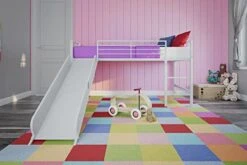Junior Twin Metal Loft Bed With Slide, Multifunctional Design, White With White Slide -Best Furniture Store 41ifPXinwOL