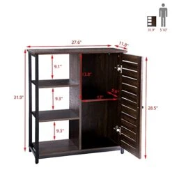 FIVEGIVEN Retro Bathroom Floor Storage Cabinet With Door/3 Side Shelves Rustic Industrial, Espresso 7 FIVEGIVEN Retro Bathroom Floor Storage Cabinet With Door/3 Side Shelves Rustic Industrial, Espresso -Best Furniture Store 41ih6UWEPTL