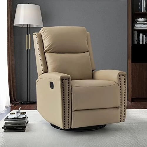 HULALA HOME Genuine Leather Swivel Rocker Recliners Set Of 2, Manual Glider Recliner Chairs With Adjustable Backrest & Footrest, Modern Home Theater Sofa Armchairs For Living Room Bedroom, Brown 13 HULALA HOME Genuine Leather Swivel Rocker Recliners Set Of 2, Manual Glider Recliner Chairs With Adjustable Backrest & Footrest, Modern Home Theater Sofa Armchairs For Living Room Bedroom, Brown - Image 13