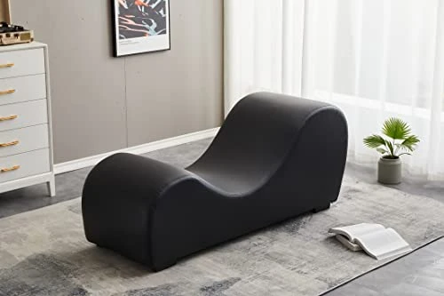 TALEWEO Yoga, Stretching, Relaxation Modern Faux Leather Living Room Curved Chaise Lounge, Large, Black 3 TALEWEO Yoga, Stretching, Relaxation Modern Faux Leather Living Room Curved Chaise Lounge, Large, Black - Image 3