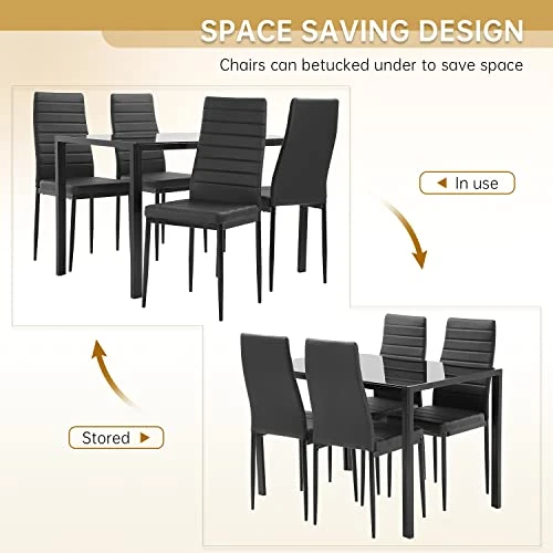 Vnewone Dining Table Set For 4,Kitchen Table And Chairs With Glass Tabletop And Heavy Metal Frame Chairs,Modern Home Furniture Suitable For Small Space Black 4 Vnewone Dining Table Set For 4,Kitchen Table And Chairs With Glass Tabletop And Heavy Metal Frame Chairs,Modern Home Furniture Suitable For Small Space Black - Image 4