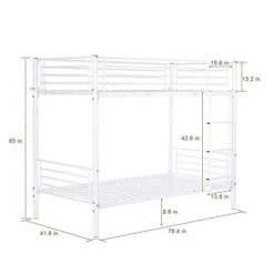 Bonnlo Twin Over Twin Metal Bunk Bed With Ladder And Safety Rails Easy Assembly Sturdy Bed Frame For Kids Teens Adult Dorm Bedroom Furniture, White