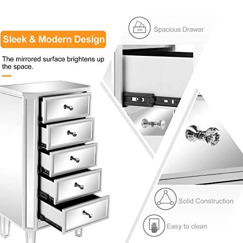Mirrored Dresser 5 Drawers Modern Chest For Bedroom, Dressing Room, Living Room 4 Mirrored Dresser 5 Drawers Modern Chest For Bedroom, Dressing Room, Living Room - Image 4