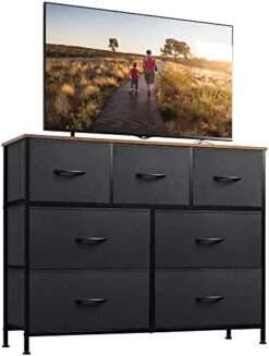 Dresser TV Stand, Entertainment Center With Fabric Drawers, Media Console Table With Metal Frame And Wood Top For TV Up To 45 Inch, Chest Of Drawers For Bedroom, Living Room, Entryway, Dark Grey -Best Furniture Store 41j75bXPbfL. AC