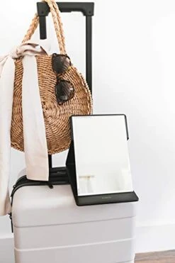 Premium Portable Makeup Mirror (Black) | Perfect For Travel, Home Vanity, Office Desk | Large Size, Folding Design With Stand For Tabletop, Vegan Leather | Beauty Gifts For Bridesmaids -Best Furniture Store 41jAkTNUDlL