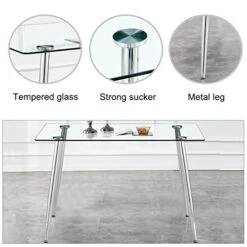 Glass Dining Table Set Of 4, 51'' Modern Rectangular Kitchen Table, Transparent Glass Top And 4 Faux Leather High Back Dining Chairs Armless Dining Chairs, With Chrome Metal Stand(White Chairs) -Best Furniture Store 41jFEJ3MPhL