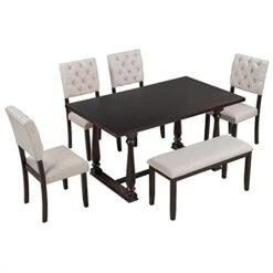 Mojay 6-Piece Rectangular Espresso Wood Dining Table Set With 4 Upholstered Chairs And Bench For Kitchen And Dining Room 16 Mojay 6-Piece Rectangular Espresso Wood Dining Table Set With 4 Upholstered Chairs And Bench For Kitchen And Dining Room -Best Furniture Store 41jHvlGtq3L
