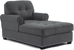 Beaugreen 59" Chaise Lounge Indoor Living Room Chaise Chairs Comfort Sleeper Lounger With Thick Upholstered Seat For Living Room Bedroom Apartment,Dark Gray -Best Furniture Store 41jJP6B2VvL. AC
