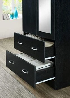 Two Door Wardrobe With Two Drawers And Hanging Rod Plus Mirror, Black -Best Furniture Store 41jK2uzeeYL