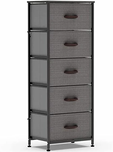 Vertical Dresser Storage Tower, Steel Frame, Wood Top, Easy Pull Textured Fabric Bins - Organizer Unit For Bedroom, Hallway, Entryway, Closets - 5 Drawers- CHARCOAL 7 Vertical Dresser Storage Tower, Steel Frame, Wood Top, Easy Pull Textured Fabric Bins - Organizer Unit For Bedroom, Hallway, Entryway, Closets - 5 Drawers- CHARCOAL - Image 7
