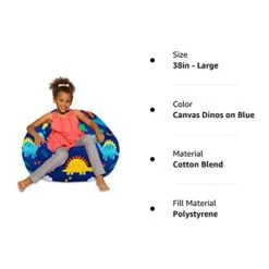 Posh Creations Bean Bag Chair For Kids, Teens, And Adults Includes Removable And Machine Washable Cover, Canvas Dinos On Blue, 38in - Large -Best Furniture Store 41jSZZz3PQL