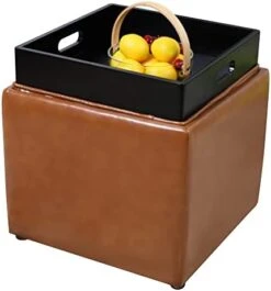 PRIVATE GARDEN Square Storage Ottoman With Tray, Faux Leather Upholstered Footrest Stool, Seat As Side Table Coffee Table For The Living Room, Bedroom, Contemporary (Black Brown/Dark Brown) -Best Furniture Store 41jUKX 2v7L. AC