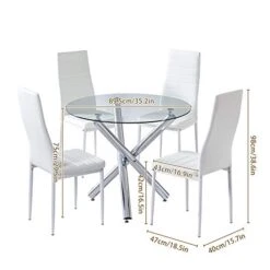 BELIFEGLORY Dining Table With Chairs, Glass Dining Kitchen Table Set Modern Tempered Glass Top Table And PU Leather Chairs With Chairs Dining Room Furniture (Round Table+White Chairs) -Best Furniture Store 41jYd2d32rL