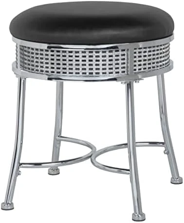 Furniture Glam Backless Diamond Band Vanity Stool, Chrome 5 Furniture Glam Backless Diamond Band Vanity Stool, Chrome - Image 5