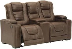 Signature Design By Ashley Owner's Box Faux Leather Power Reclining Sofa With Adjustable Headrest, Brown -Best Furniture Store 41japJEAkuL. AC
