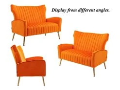 Altrobene Velvet Couch Modern Wingback Loveseat Tufted Luxury Sofa With Gold Legs For Living Room/Bedroom, Orange -Best Furniture Store 41jbnXPz7sL