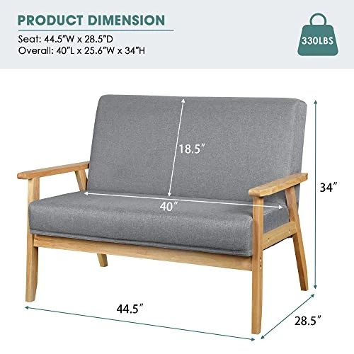 Homajor Small Loveseat,Loveseat Sofa,Small Couches For Small Spaces,Sofa Couch,Fabric Loveseat Sofa Couch For Living Room Bedroom,Grey 2 Homajor Small Loveseat,Loveseat Sofa,Small Couches For Small Spaces,Sofa Couch,Fabric Loveseat Sofa Couch For Living Room Bedroom,Grey - Image 2