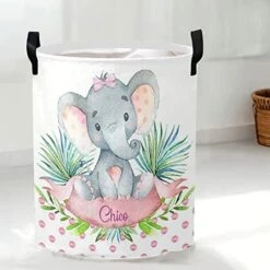 Personalized Custom Baby Elephant Blue Stars Collapsible Large Sized Clothes Hamper With Knitting Handles For Baby Girls Boys Kids Nursery Clothes Things -Best Furniture Store 41jhDkoSsYL. AC