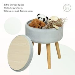 B FSOBEIIALEO Round Storage Ottoman, Soft Padded Velvet Footstool Vanity Makeup Chair, With Wooden Legs & Tray Top 14.17" (Blue) 11 B FSOBEIIALEO Round Storage Ottoman, Soft Padded Velvet Footstool Vanity Makeup Chair, With Wooden Legs & Tray Top 14.17" (Blue) -Best Furniture Store 41jiVYkGw3L