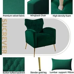 Sucrever Green Accent Chairs Set Of 2 With Armrests/Pillow, Upholstered Wingback Chair, Comfy Tufted Easy Stylish Velvet Accent Chair Set Of 2 For Bedroom Living Room Club And Fireplace 15 Sucrever Green Accent Chairs Set Of 2 With Armrests/Pillow, Upholstered Wingback Chair, Comfy Tufted Easy Stylish Velvet Accent Chair Set Of 2 For Bedroom Living Room Club And Fireplace -Best Furniture Store 41jpAG4M4NL