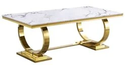 Goderfuu Marble Dining Table - 78 Inch Luxury Modern Dining Room Table With Gold Stainless Steel Base, Rectangle Dining Table Set For 6 To 8, Gold And White Dining Room Table For Kitchen, Dining Room
