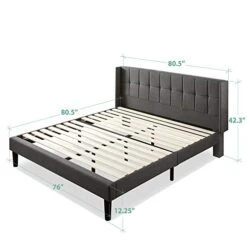 INUS Dori Upholstered Platform Bed Frame With Wingback Headboard / Mattress Foundation / Wood Slat Support / No Box Spring Needed / Easy Assembly, King -Best Furniture Store 41jsXQWfL4L