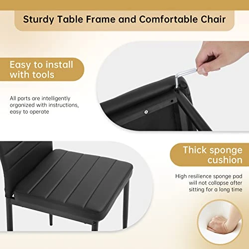 Vnewone Dining Table Set For 4,Kitchen Table And Chairs With Glass Tabletop And Heavy Metal Frame Chairs,Modern Home Furniture Suitable For Small Space Black 3 Vnewone Dining Table Set For 4,Kitchen Table And Chairs With Glass Tabletop And Heavy Metal Frame Chairs,Modern Home Furniture Suitable For Small Space Black - Image 3