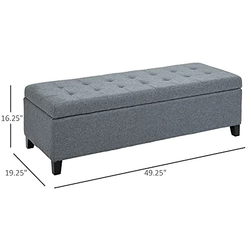 HOMCOM 51 Large Tufted Linen Fabric Ottoman Storage Bench With Soft Close Top - Heather Grey 2 HOMCOM 51 Large Tufted Linen Fabric Ottoman Storage Bench With Soft Close Top - Heather Grey - Image 2