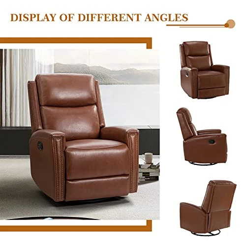 HULALA HOME Genuine Leather Swivel Rocker Recliners Set Of 2, Manual Glider Recliner Chairs With Adjustable Backrest & Footrest, Modern Home Theater Sofa Armchairs For Living Room Bedroom, Brown 3 HULALA HOME Genuine Leather Swivel Rocker Recliners Set Of 2, Manual Glider Recliner Chairs With Adjustable Backrest & Footrest, Modern Home Theater Sofa Armchairs For Living Room Bedroom, Brown - Image 3