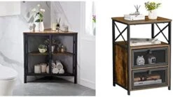 VECELO Cabinet/Table, 3-Tier Display Shelves With Protection Door, Metal Frame Storage Shelf Organizer For Small Space, Living Room, Kitchen, Bathroom, Set Of 2, Grey+Black 27 VECELO Cabinet/Table, 3-Tier Display Shelves With Protection Door, Metal Frame Storage Shelf Organizer For Small Space, Living Room, Kitchen, Bathroom, Set Of 2, Grey+Black -Best Furniture Store 41k9f7Zk2L. AC