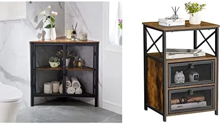 VECELO Cabinet/Table, 3-Tier Display Shelves With Protection Door, Metal Frame Storage Shelf Organizer For Small Space, Living Room, Kitchen, Bathroom, Set Of 2, Grey+Black 13 VECELO Cabinet/Table, 3-Tier Display Shelves With Protection Door, Metal Frame Storage Shelf Organizer For Small Space, Living Room, Kitchen, Bathroom, Set Of 2, Grey+Black - Image 13