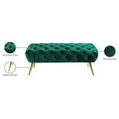 Meridian Furniture Amara Collection Modern | Contemporary Velvet Upholstered Bench With Deep Button Tufting, And Sturdy Stainless Legs In Gold Finish, 48" W X 20.5" D X 19" H, Green -Best Furniture Store 41kHWPemiHL